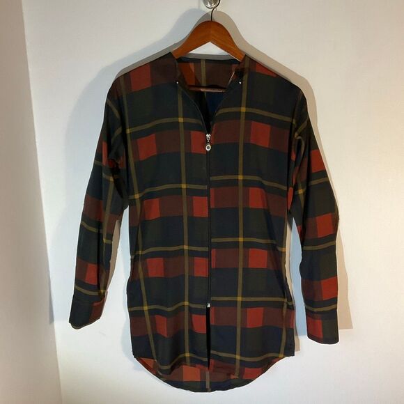 Plaid Zip up Overshirt, Small Evil Eye Zip Pull. Tunic. Dark Academia - Picture 7 of 11